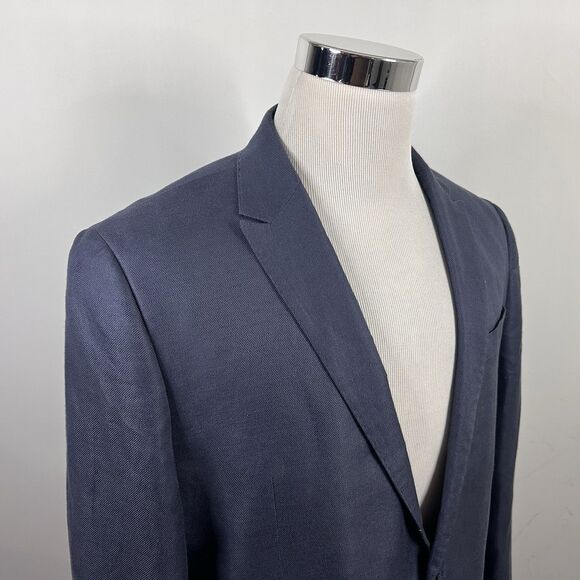 H&M 44R Sport Coat Linen Blend Blue Gray Two Button Lined Double Vented - Picture 1 of 8